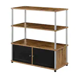 FurniFact - Barnwood TV Stand with Storage Cabinets and Shelves for 40-Inch TVs - Brown