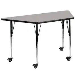Flash Furniture - Wren Mobile 22.5''W x 45''L Trapezoid Grey HP Laminate Activity Table - Standard Height Adjustable Legs - Gray