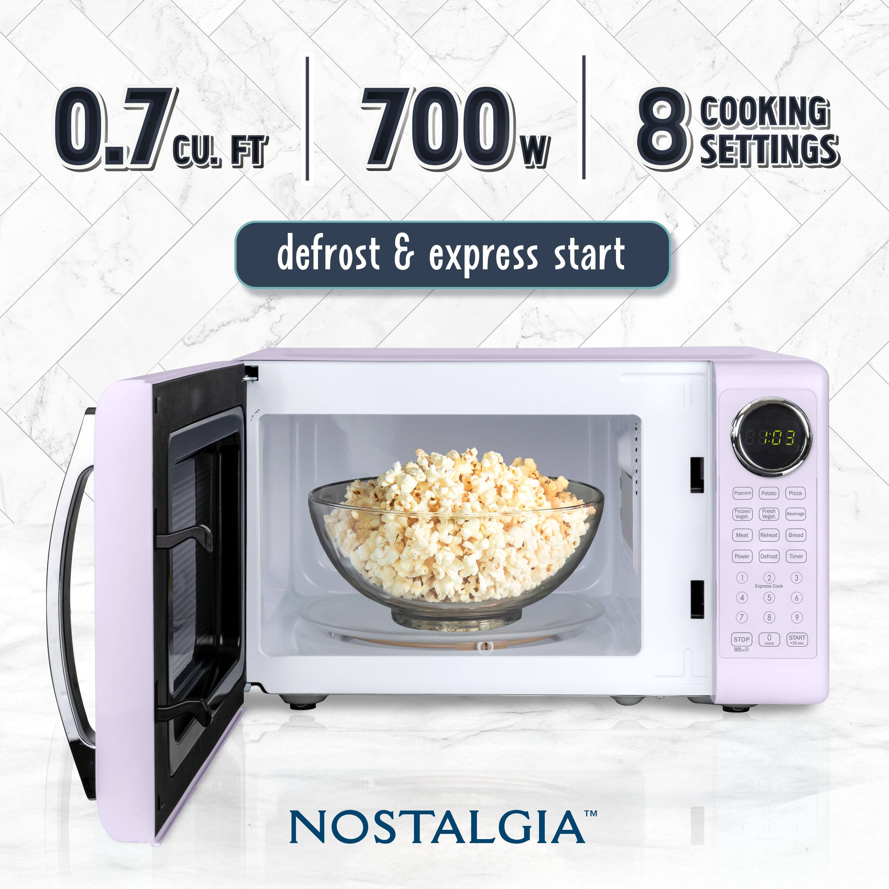 0.7 cu. ft. | 700w | 8 COOKING SETTINGS  
defrost & express start  
NOSTALGIA™