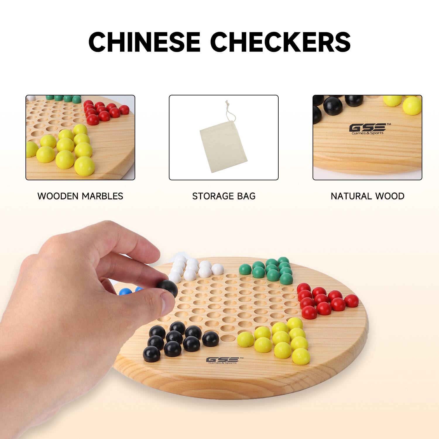 CHINESE CHECKERS
WOODEN MARBLES
STORAGE BAG
NATURAL WOOD