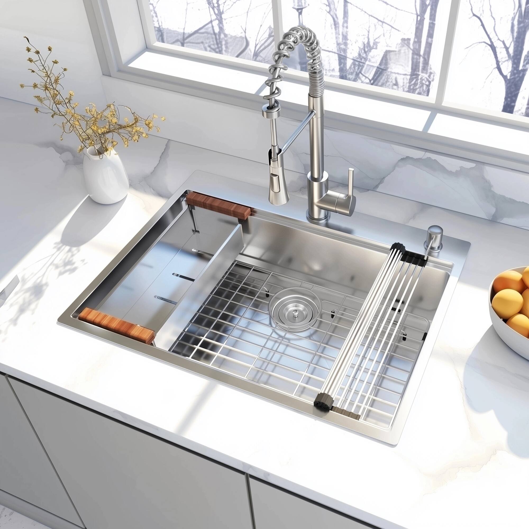 Alt View 2. APRILSOUL - 28x22 Drop In Stainless Steel Workstation Sink 28 Inch 18 Gauge Stainless Steel Drop In Kitchen Sink Handmade Single - Black.