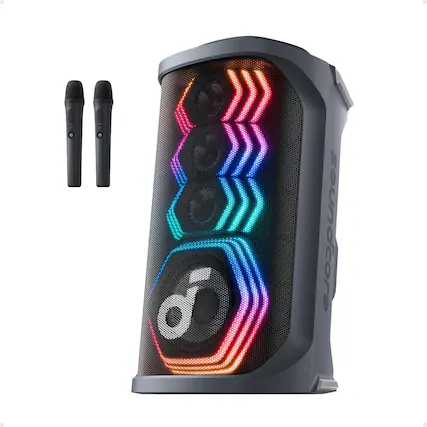 Front. Soundcore - soundcore Rave 3S AI Party Speaker with 2 Wireless Microphones, AI Vocal Removal, Portable Bluetooth PA System - Black.