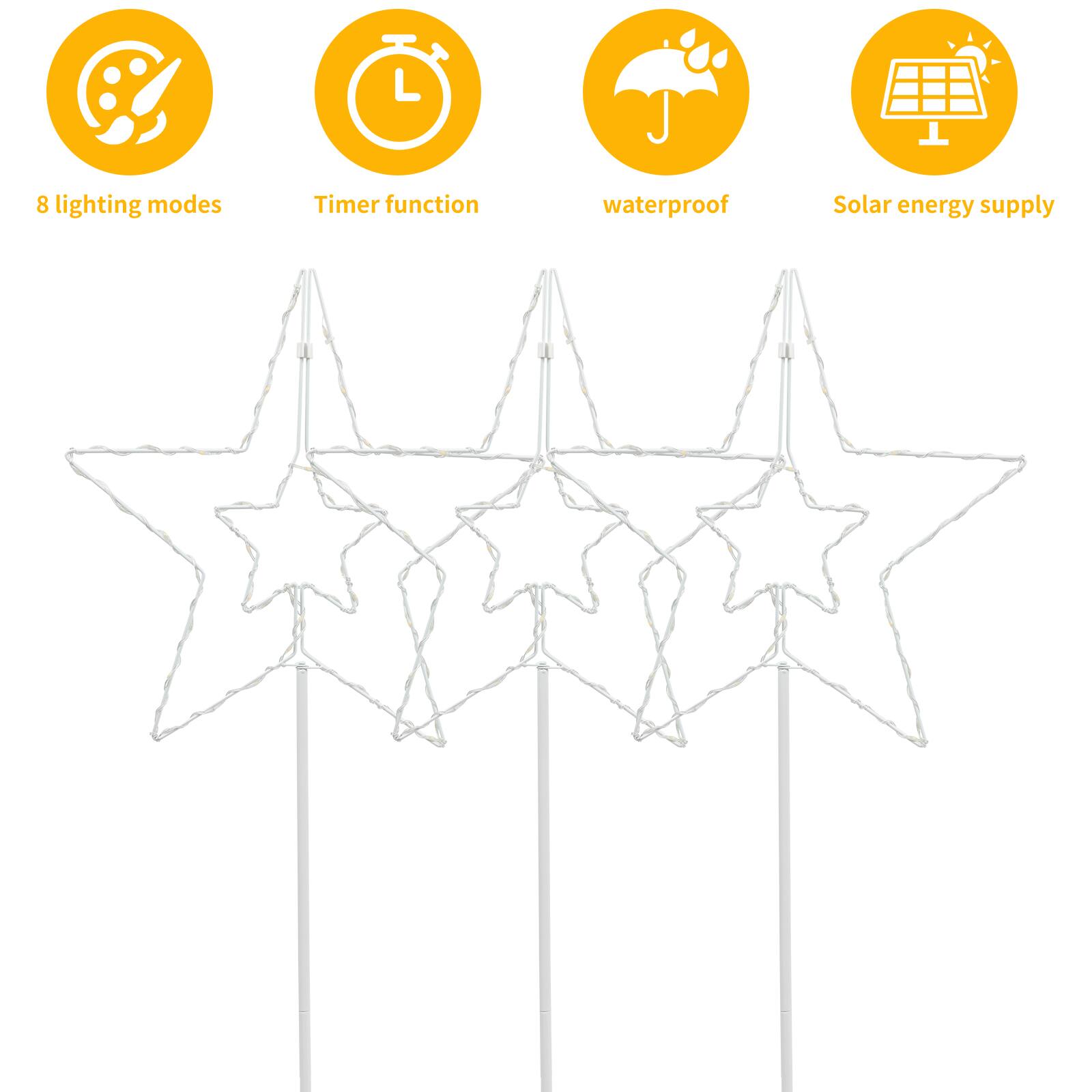 8 lighting modes  
Timer function  
Waterproof  
Solar energy supply