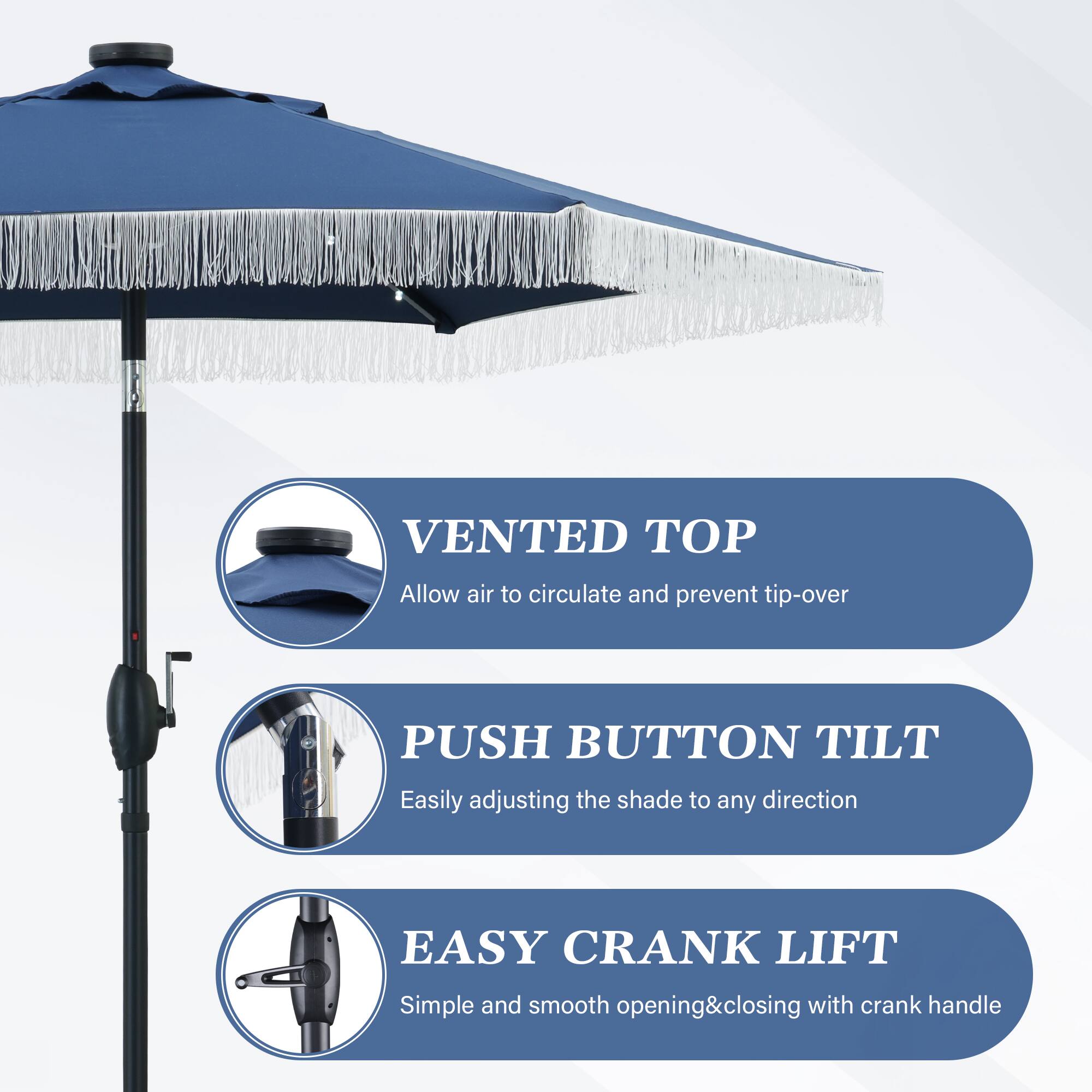 VENTED TOP
PUSH BUTTON TILT
EASY CRANK LIFT