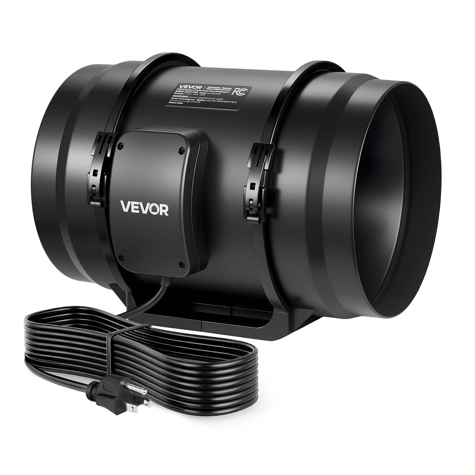 VEVOR - 8" Inline Duct Fan, 720 CFM Ventilation Exhaust Fan Quiet AC Motor for Heating Cooling Booster, Grow Tents, Hydroponics - Black Shell & Blades