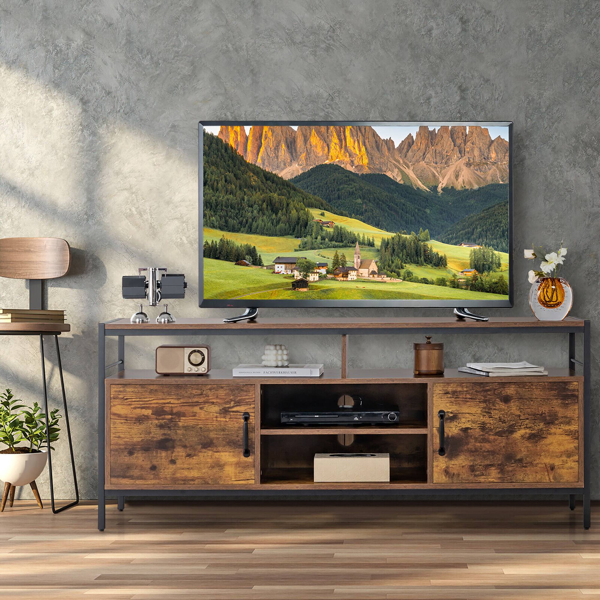 Alt View 12. Costway - Industrial TV Stand for TVs up to 65'' Media Center w/ Cabinets & Adjustable Shelf - Rustic Brown.