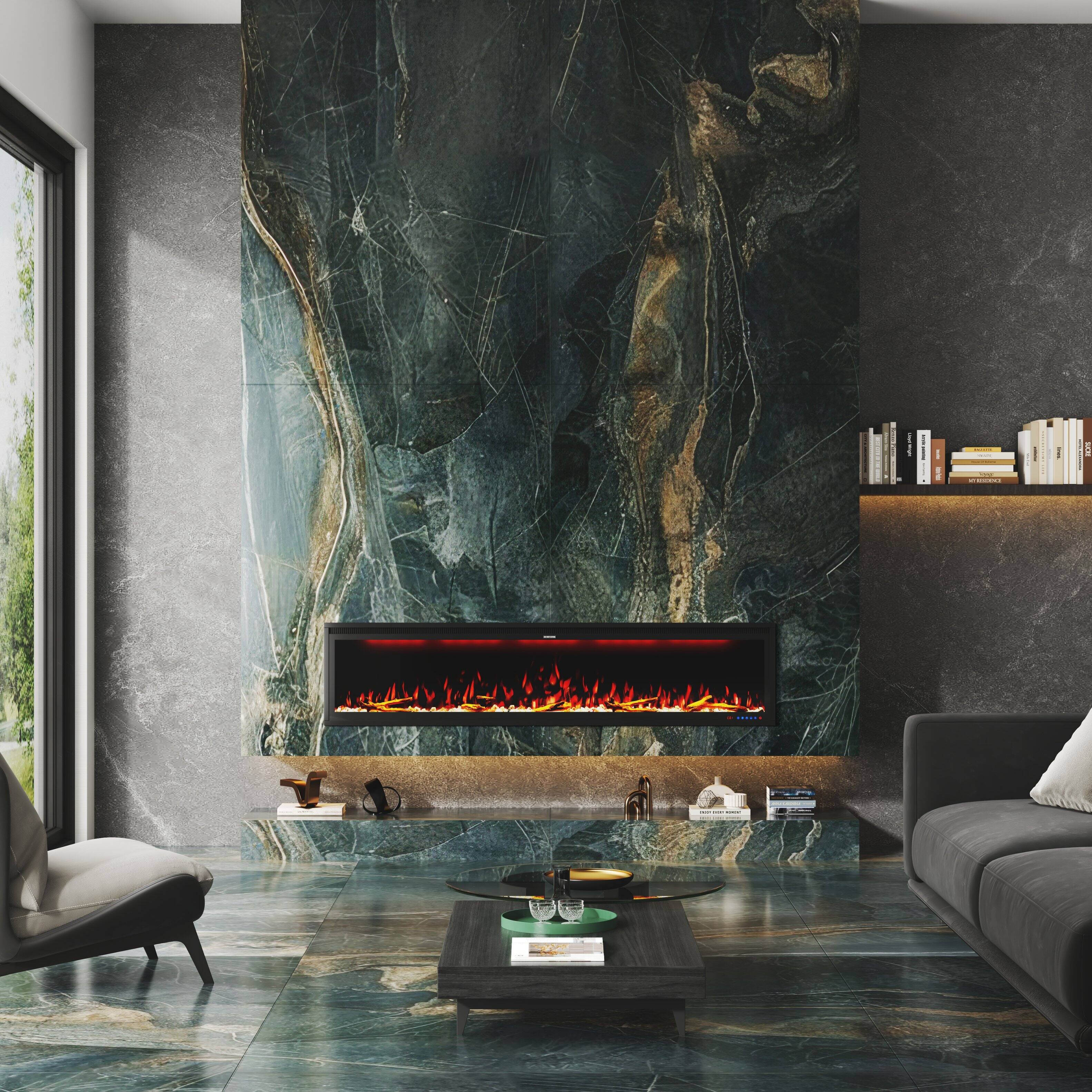 Alt View 8. Mondawe - 74" Wall Mounted/Recessed-in Electric Fireplace with Smart WIFI - Black.