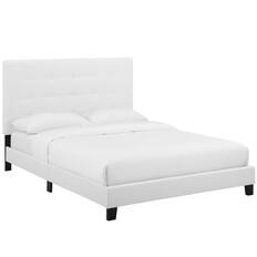 Front. Modway - Melanie Tufted Button Upholstered Fabric Queen Platform Bed - White.