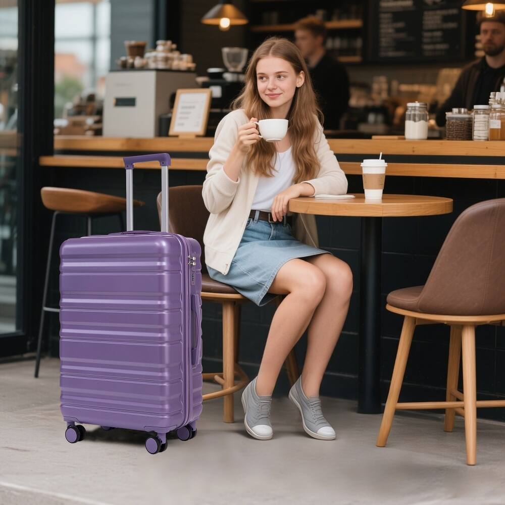 Alt View 1. Ropilly - Ropilly 3 Piece Luggage Set Purple Hard Shell Suitcase ABS Spinner - Purple.