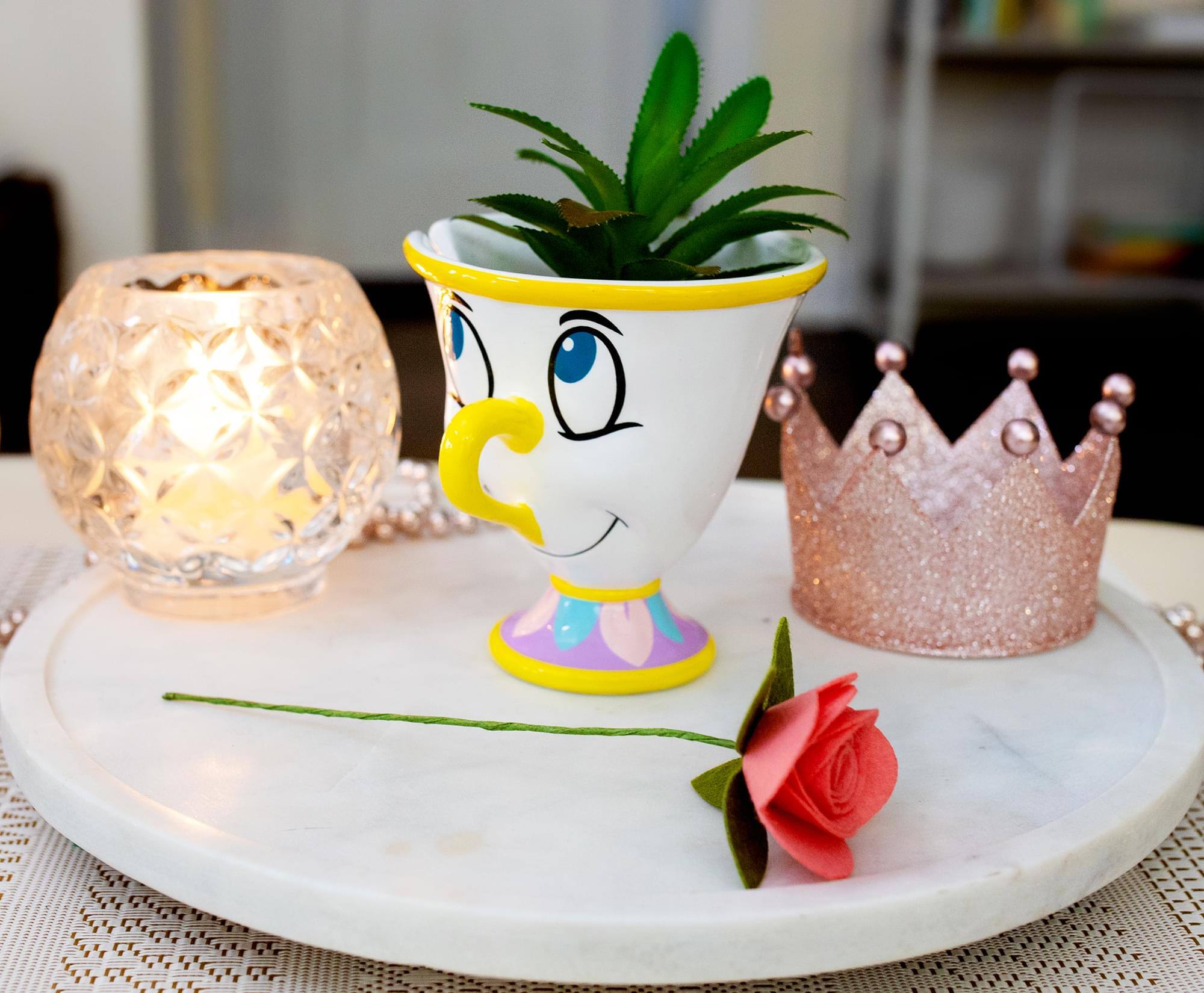 Alt View 4. Disney - Disney Beauty and the Beast Chip 3-Inch Mini Planter with Artificial Succulent - Yellow.