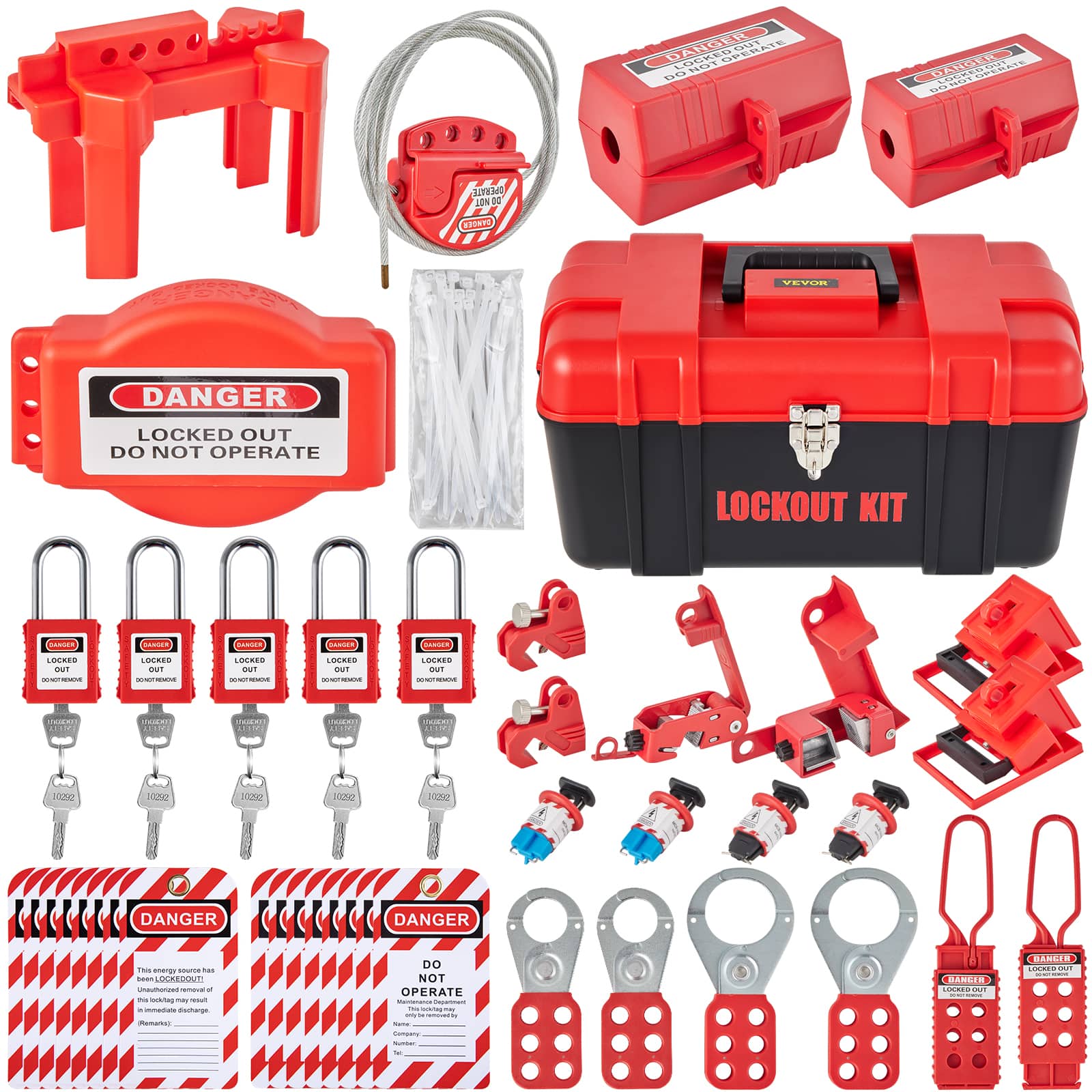 VEVOR - 43 PCS Lockout Tagout Kits, Electrical Safety Loto Kit Includes Padlocks, 5 Kinds of Lockouts, Hasps, Tags & Ties - Red price history on PriceWatchPro
