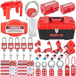 VEVOR - 43 PCS Lockout Tagout Kits, Electrical Safety Loto Kit Includes Padlocks, 5 Kinds of Lockouts, Hasps, Tags & Ties - Red
