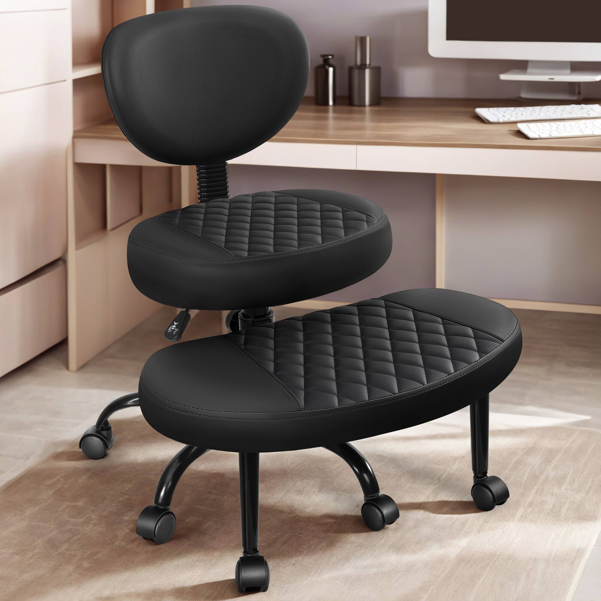 Brick Attic - Cross Legged Chair Ergonomic ADHD Office Chair Height Adjustable Yoga Chair with Lumbar Support Kneeling Chair - Black