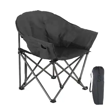 Front. Ainfox - Oversized Camping Chair with Cup Holder, Portable Folding for Outdoor Patio, Beach, Supports 350lbs - Black.