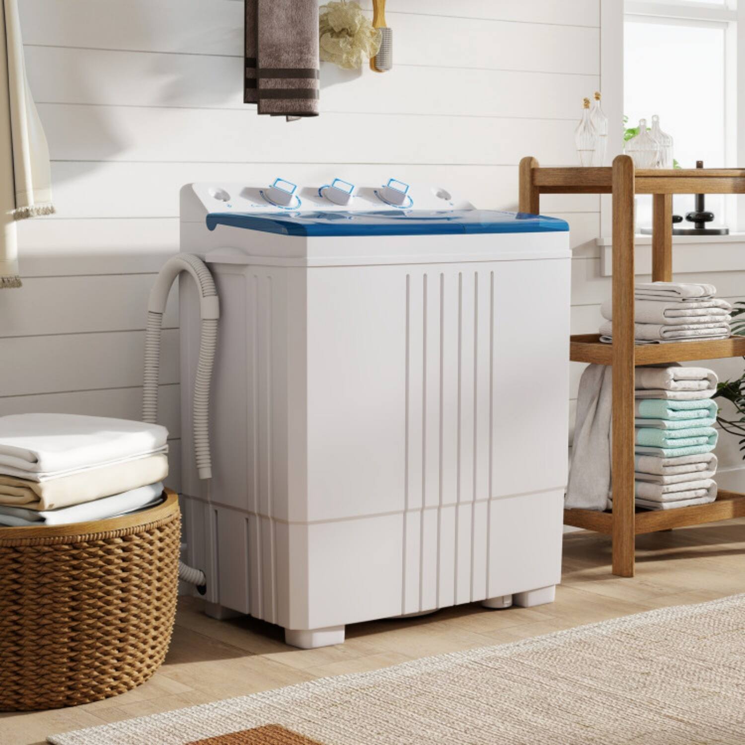 Angle. LUCKY ONE - Freestanding Portable Washing Machine Washer with Built-in Drain Pump 1-Piece - Blue.