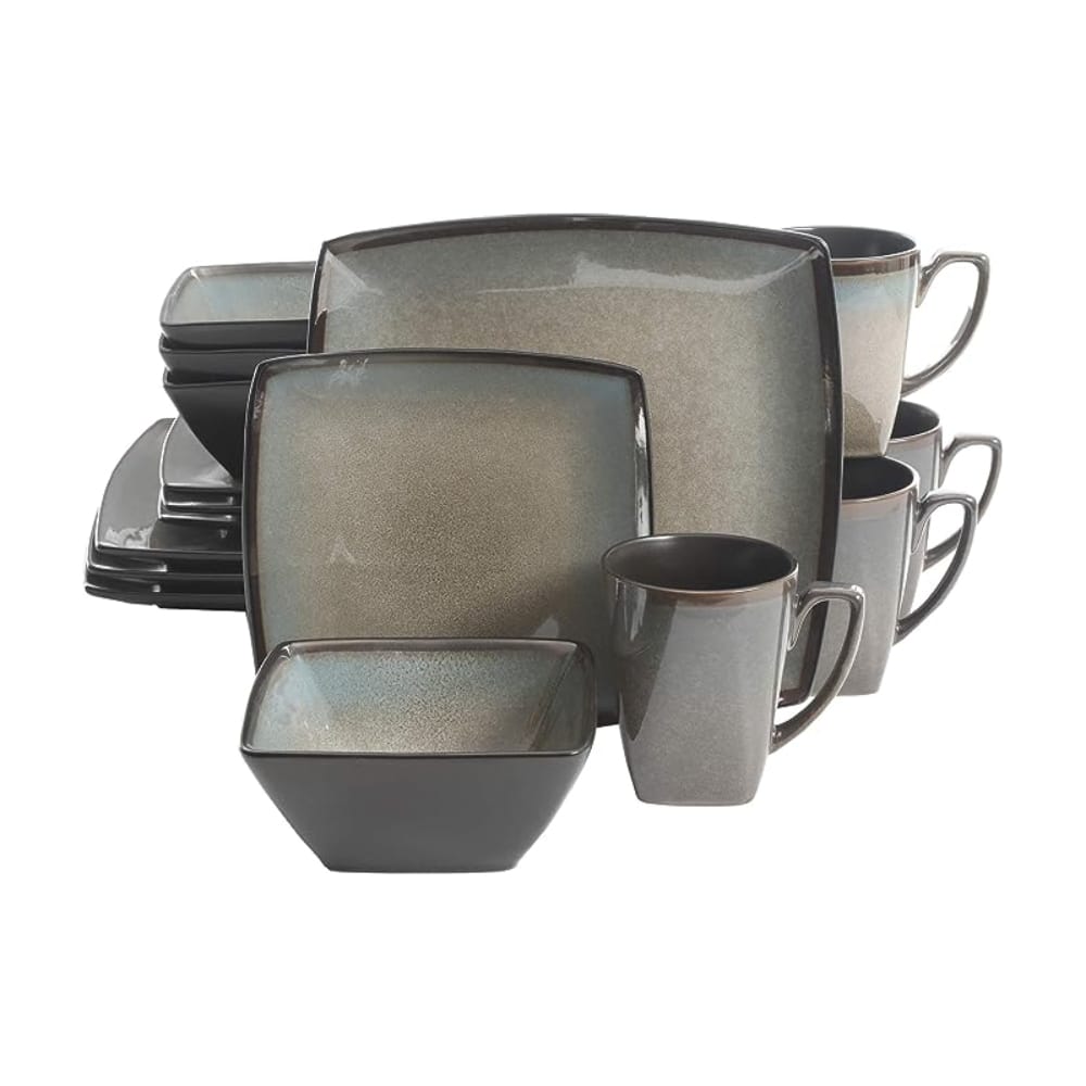 Bits Burst - Glazed Reactive Square Design Dinnerware Set - Taupe