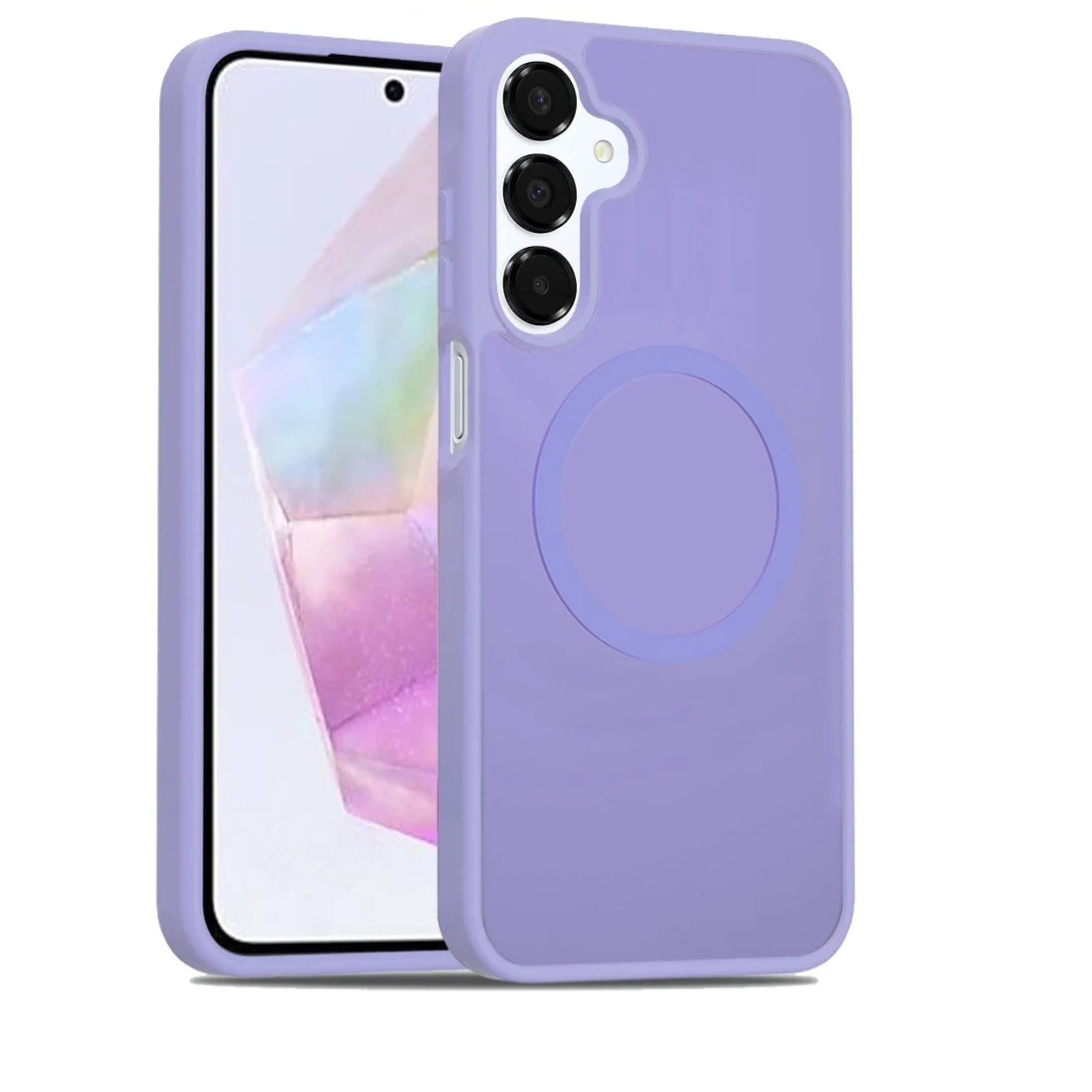 Angle. Kitcheniva - Magnetic Circle Soft Touch Translucent Phone Case With Tempered Glass For Samsung A36 A56 Dark Purple - Dark Purple.