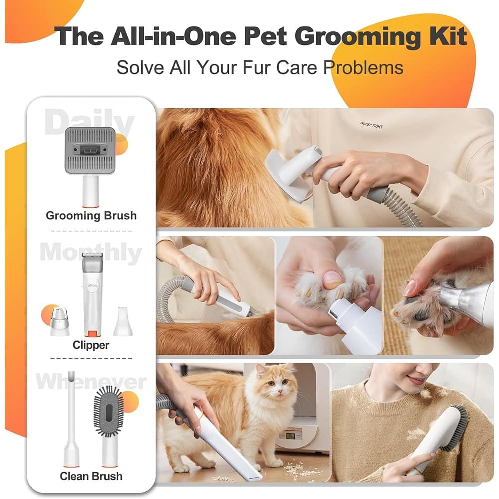 THIRSTY TURTLE - 6-in-1 Dog Grooming Kit with Vacuum, Clippers, Nail Trimmer, Grinder, Pet Brush, 1.5L Hair Collection
