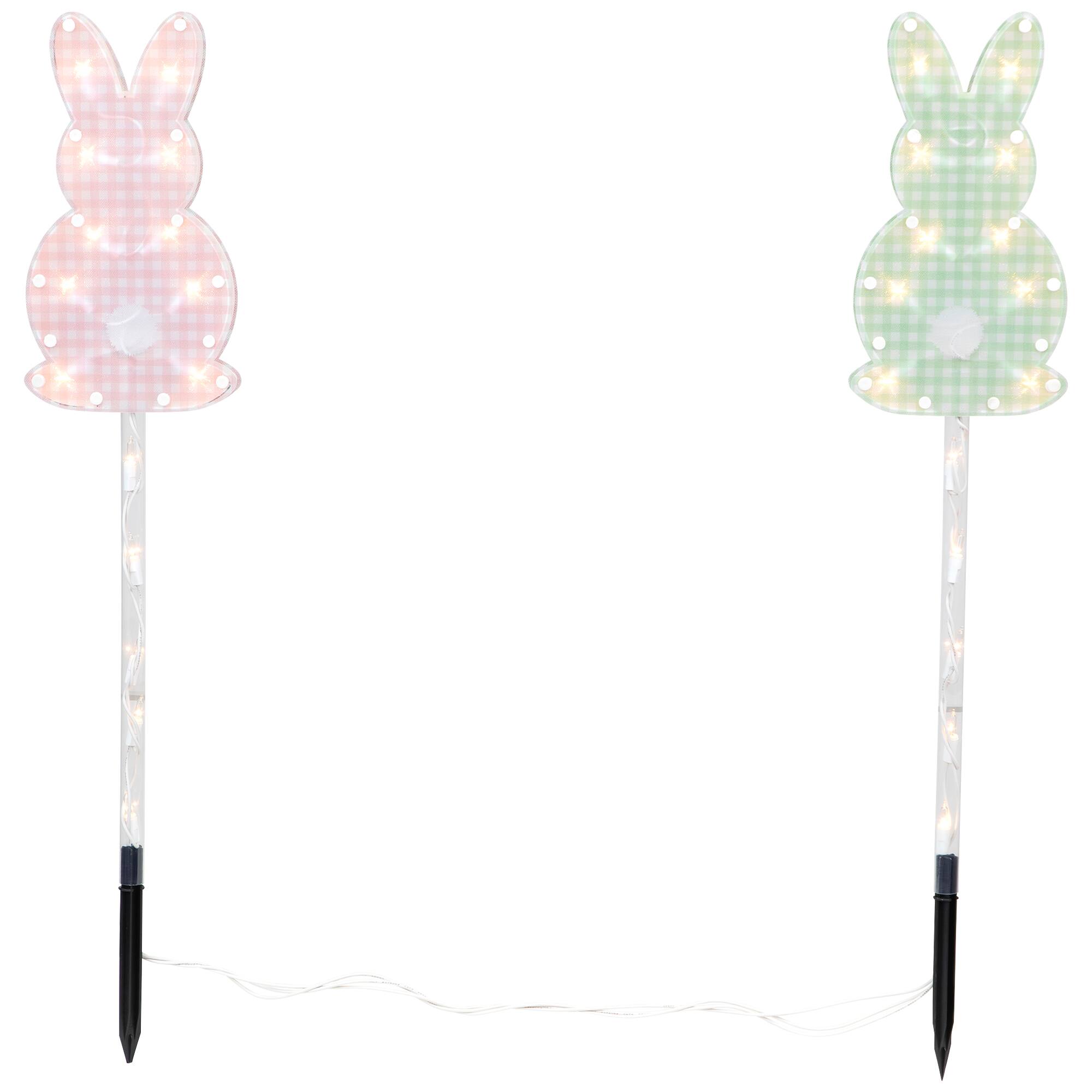 Alt View 7. Northlight - Lighted Plaid Easter Bunny Outdoor Pathway Markers - 28.5" - Set of 4 - Black.