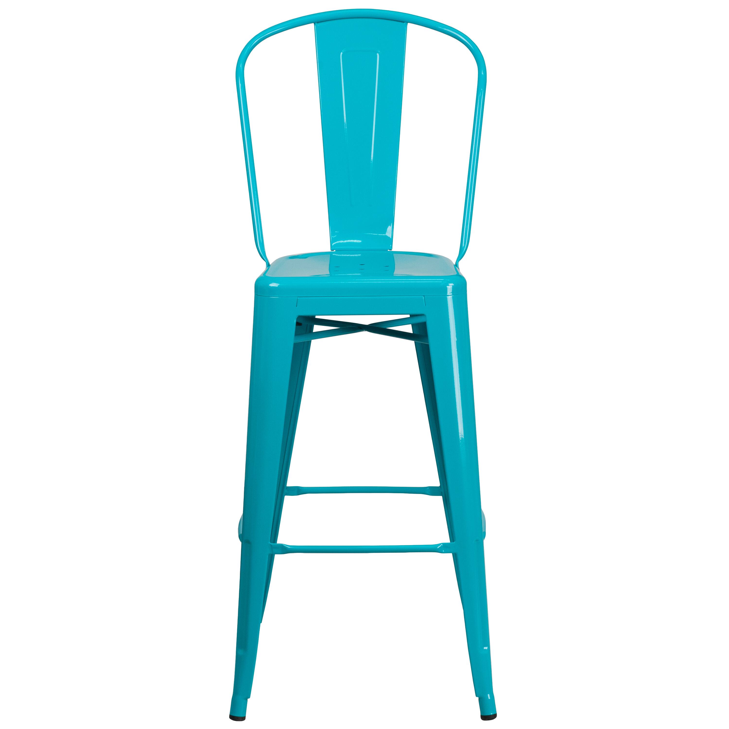 Alt View 7. Emma + Oliver - Commercial Grade 4 Pack 30" High Metal Indoor-Outdoor Barstool with Back - Crystal Teal-Blue.
