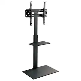 Mount-It! - Height Adjustable TV Stand With Shelf for 32″–55″ TVs, VESA 100×100 to 400×400 Compatible - Black