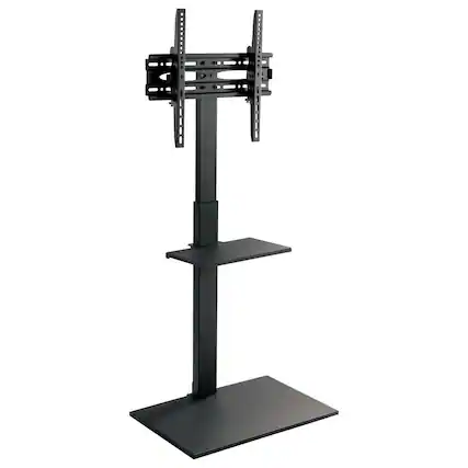 Front. Mount-It! - Height Adjustable TV Stand With Shelf for 32″–55″ TVs, VESA 100×100 to 400×400 Compatible - Black.