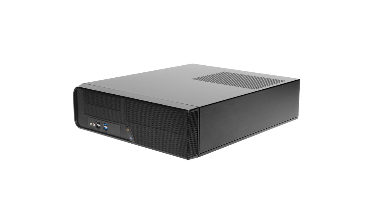 Left. In Win - BL040 Slim Micro-ATX Mini-ITX Small Form Factor Desktop with 450W TFX Power Supply Pre-Installed, 11.5L, USB 3.0 Ports - Black.