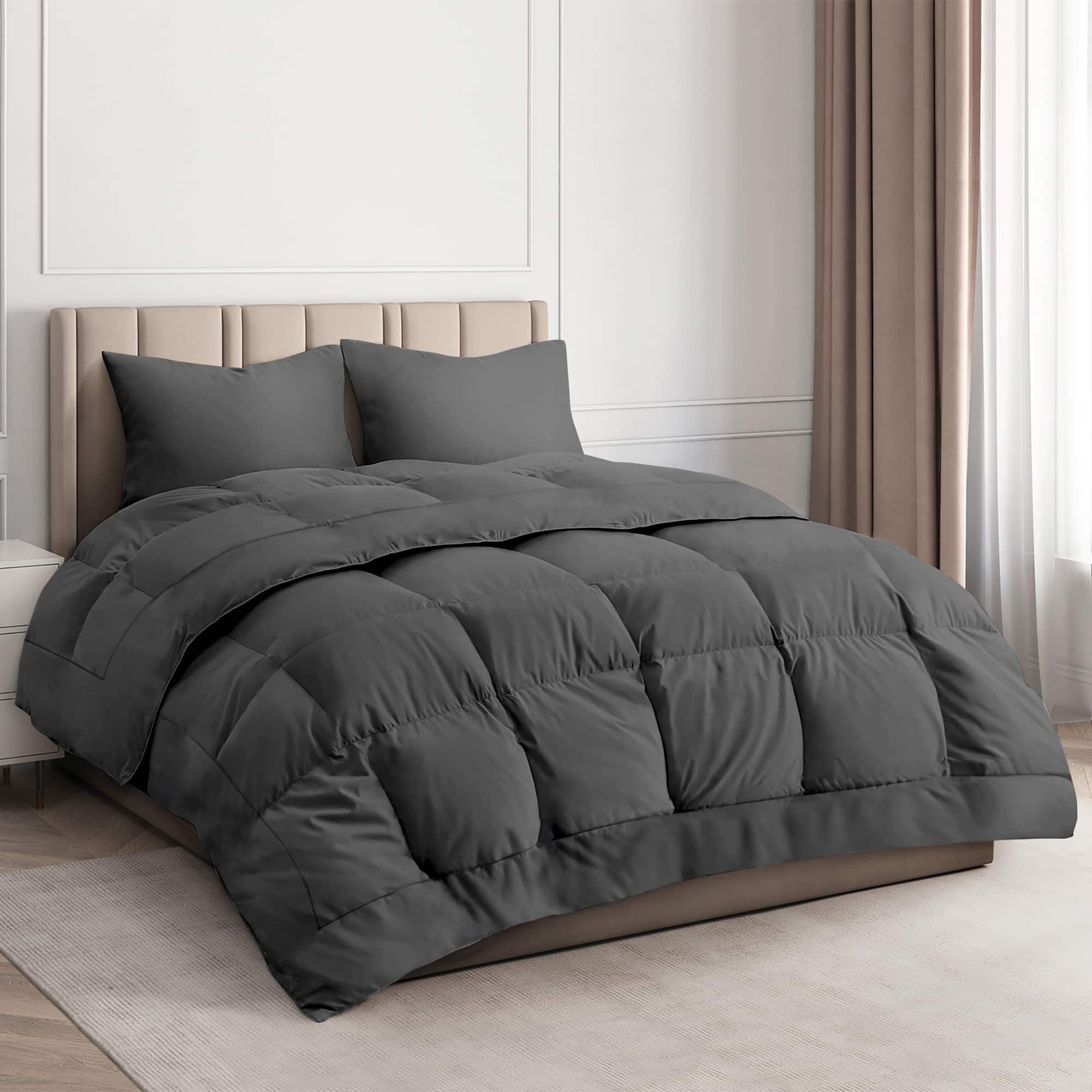 CGK Linens - Premium All-Season Down Alternative Comforter - Fluffy Oversized Duvet Insert - Queen - Dark Gray