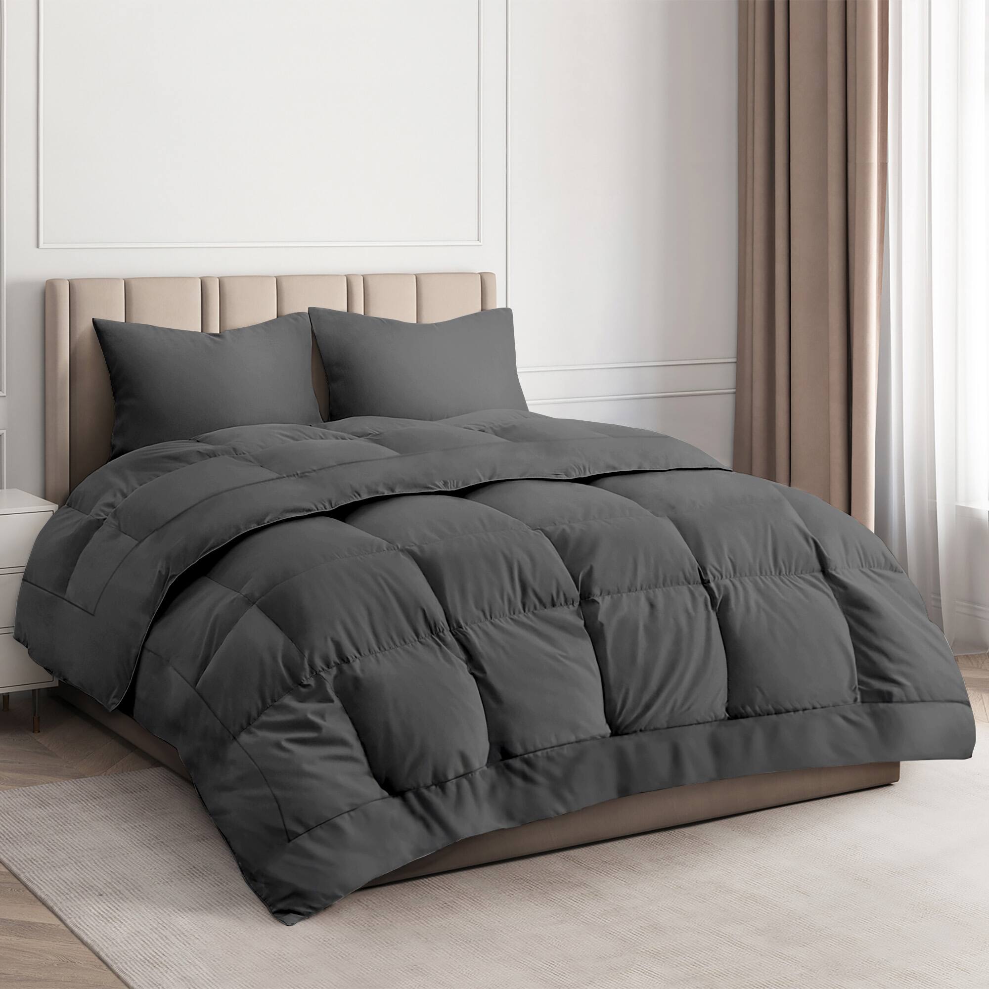 CGK Linens - Premium All-Season Down Alternative Comforter - Fluffy Oversized Duvet Insert - California king - Dark Gray