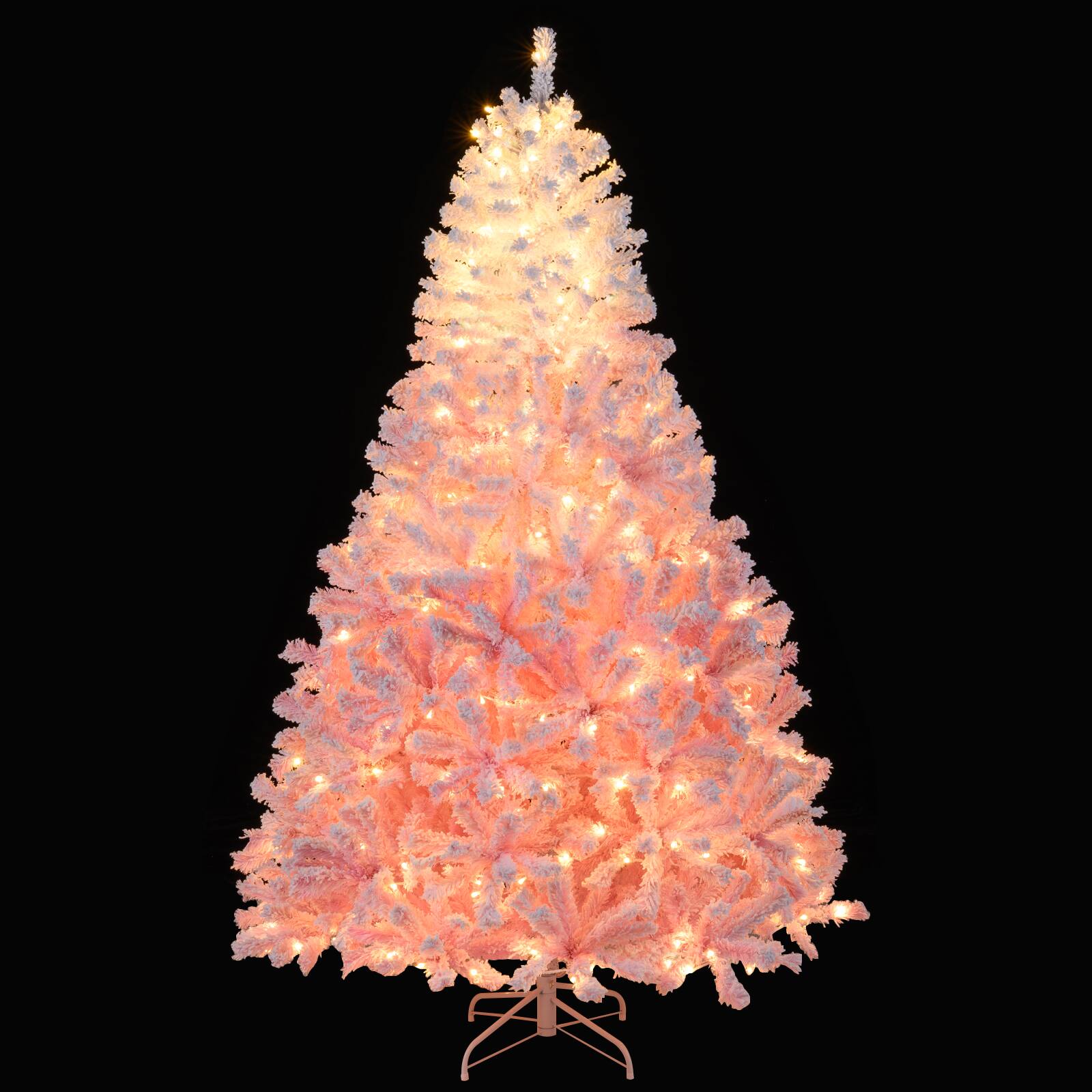 Alt View 9. Gymax - Gymax 7 FT Artificial Christmas Tree Hinged Snow Flocked Xmas Tree w/ 1264 Branch Tips - Pink.