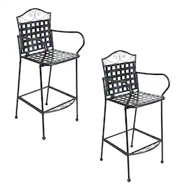Sunnydaze - Scrolling Wrought Iron Patio Dining Bar Chairs - Set of 2 - Black