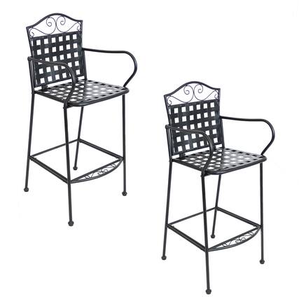 Front. Sunnydaze - Scrolling Wrought Iron Patio Dining Bar Chairs - Set of 2 - Black.