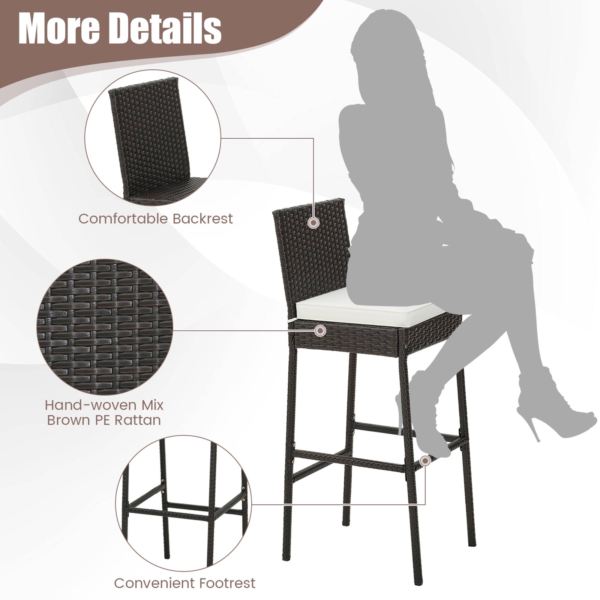 More Details

Comfortable Backrest

Hand-woven Mix Brown PE Rattan

Convenient Footrest