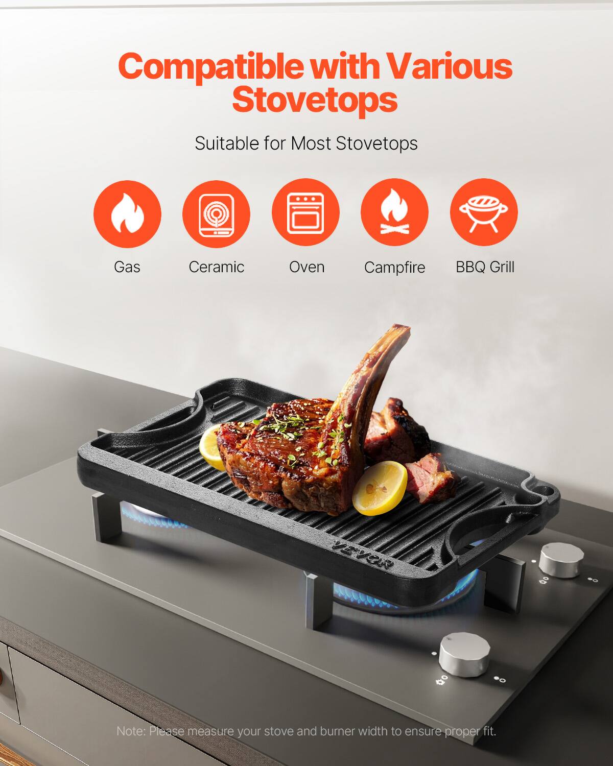 Compatible with Various Stovetops Suitable for Most Stovetops Gas Ceramic Oven Campfire BBQ Grill

Note: Please measure your stove and burner width to ensure proper fit.