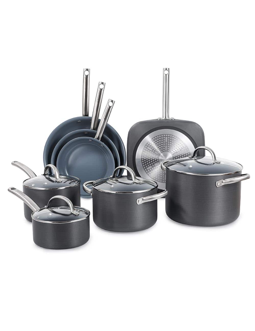 Black+Decker - 12-Piece Ceramic Hard Anodized Aluminum Cookware Set with Ceramic Non-Stick Coating - Gray