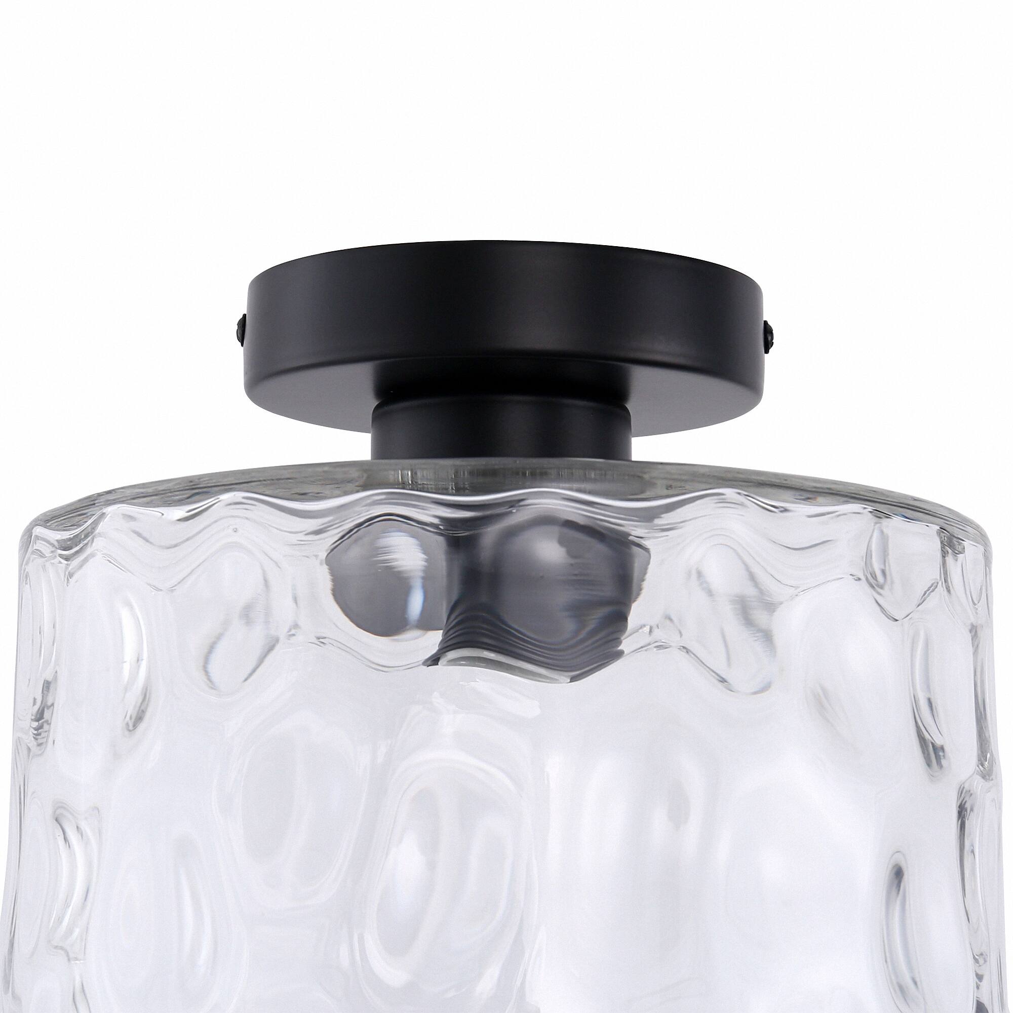 Alt View 1. Jandcase - JANDCASE 1-Light Black Semi-Flush Mount Ceiling Light, Wave Glass Shade, E26 Socket, Non-Integrated Bulbs, for Hallway - Black.
