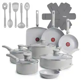 T-Fal - 20-Piece Ceramic Nonstick Pots and Pans Cookware Set. Moon Grey - Moon Gray