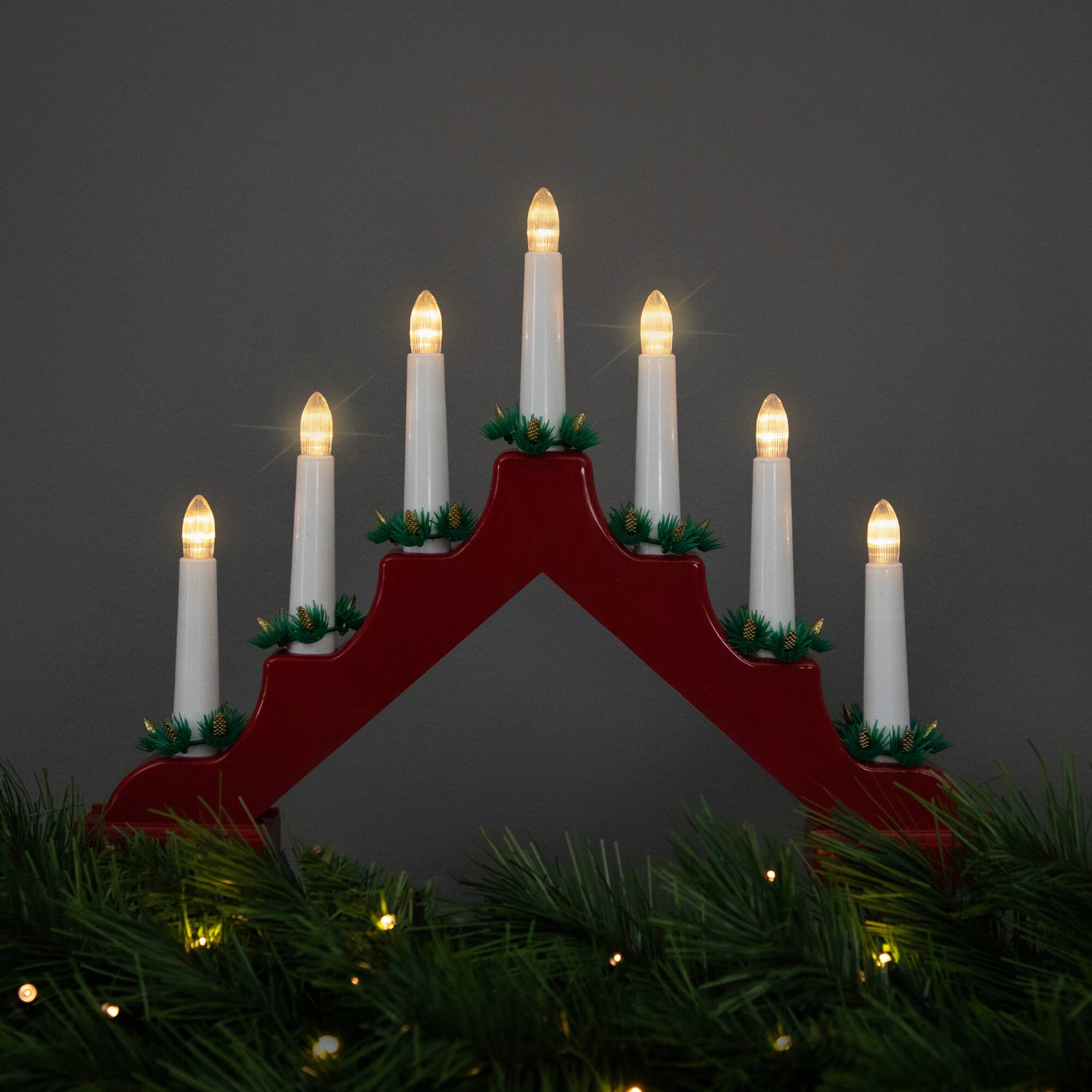 Front. Northlight - LED Lighted Christmas Candelabra Bridge - 13" - Red - Red.