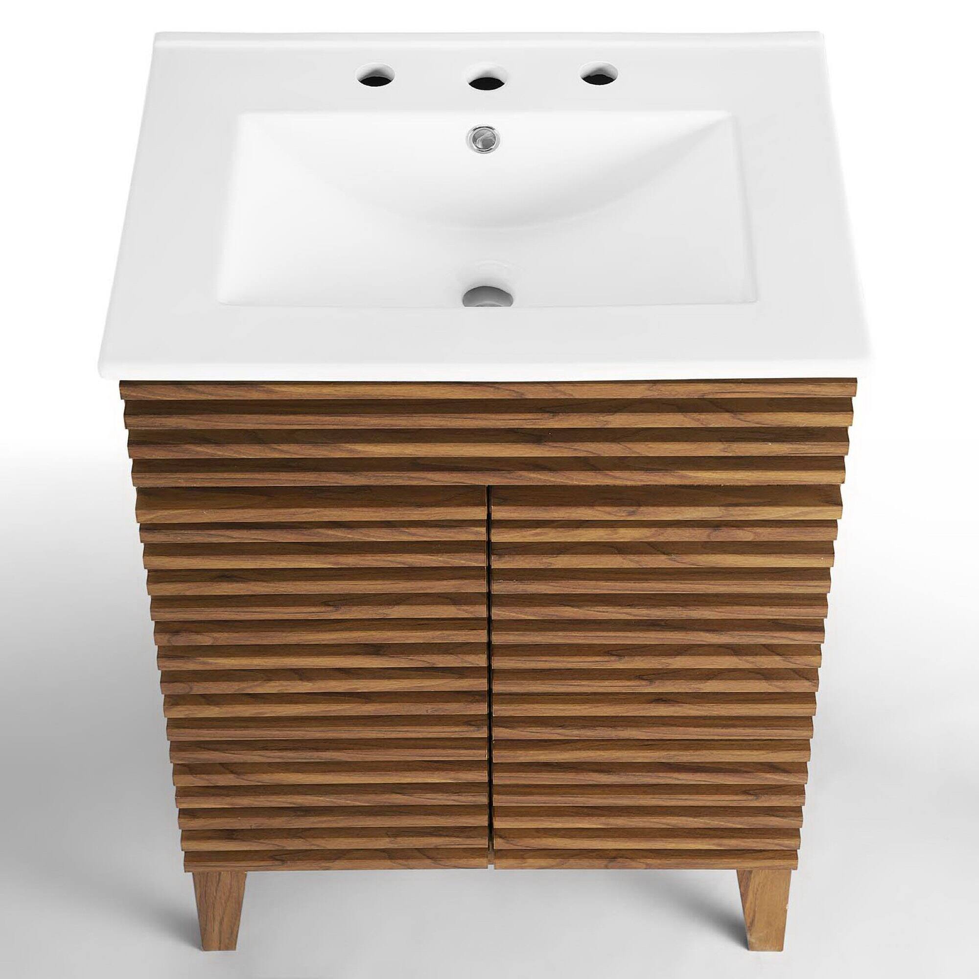 Alt View 6. Modway - Render 18" and 24" Bathroom Vanities with White Basin Included - Walnut White.