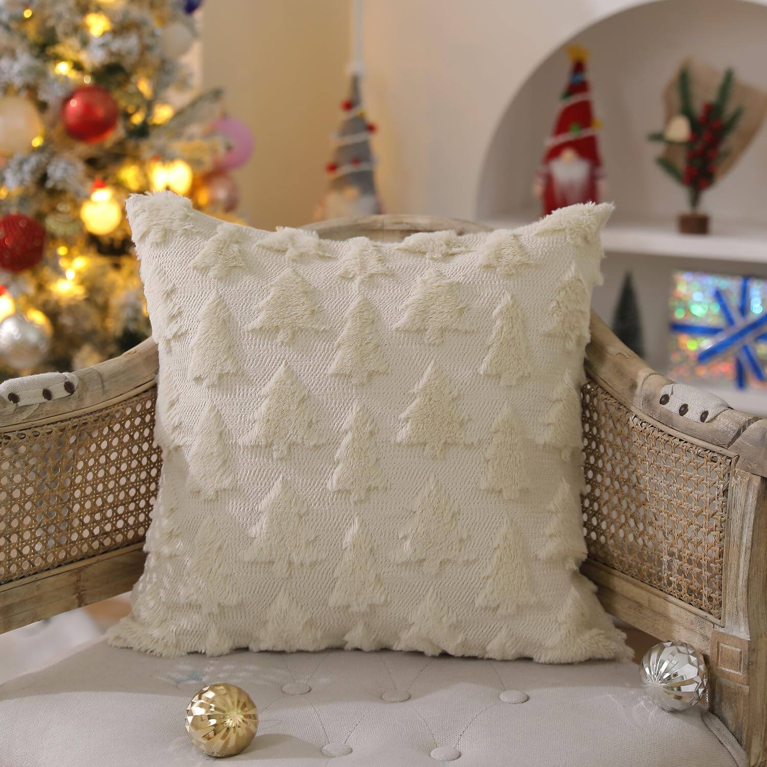 Alt View 2. Stylel Star - DFXSZ Christmas Tree Pillow Covers 18x18 inch Set of 2 Christmas Decoration Beige Soft Plush Faux Fur Jacquard Throw ... - Beige.