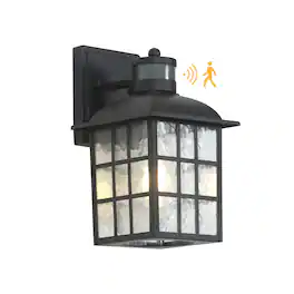 Umeiluce - 11" H 1-Light Aluminum Wall Lantern with Motion Sensor and Dusk to Dawn - Matte Black