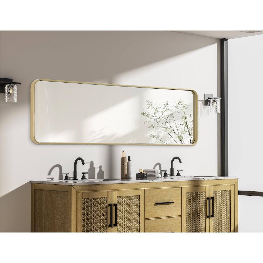 Alt View 2. Elegant Decor - Contour Metal Rectangle Mirror 18x60 in Brass - Brass.