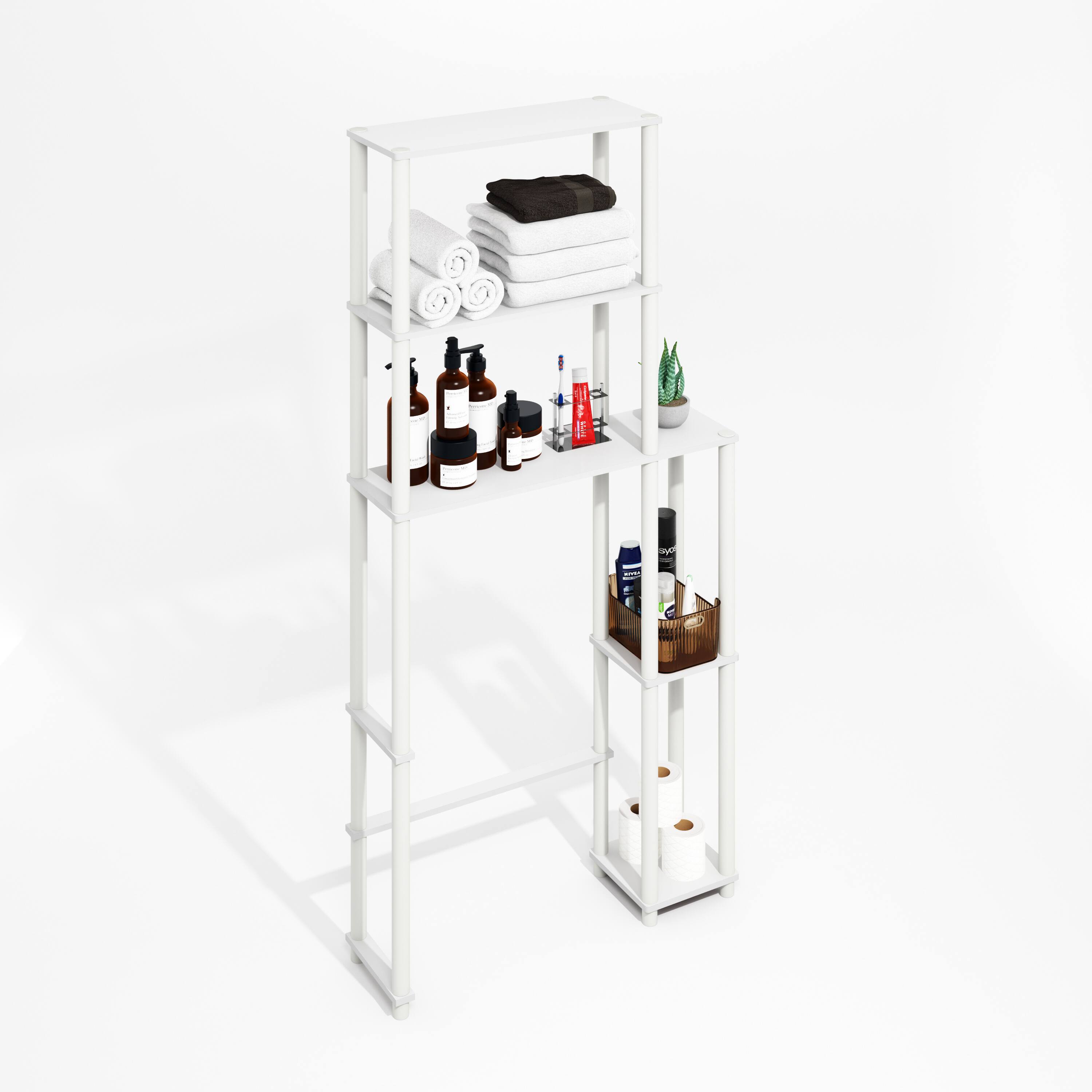 Alt View 3. Furinno - Turn-N-Tube Freestanding Over-The-Toilet Storage Rack with 5 Shelves - Plain White/White.
