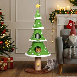 Winado - 59in Christmas Tree Cat Tower Tree with 2 Cat Condos, Scratching Post with Teaser Toy, Sturdy Base for Indoor Cats Toy