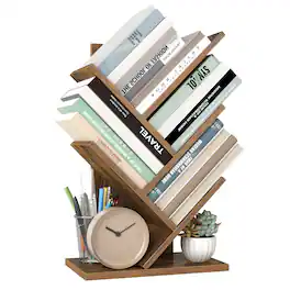 Songmics Home - Tree Bookshelf, 5-Tier Bookcase, Small Bookshelf, Space-Saving Corner Shelf, Book Tree, Holds Books, CDs, Games - Rustic Brown