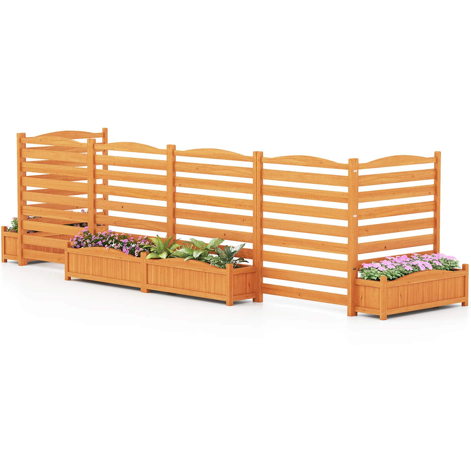 Costway - 2 PCS Air Conditioner Fence with Planter Box, 3-Panel Freestanding Privacy Screen - Natural