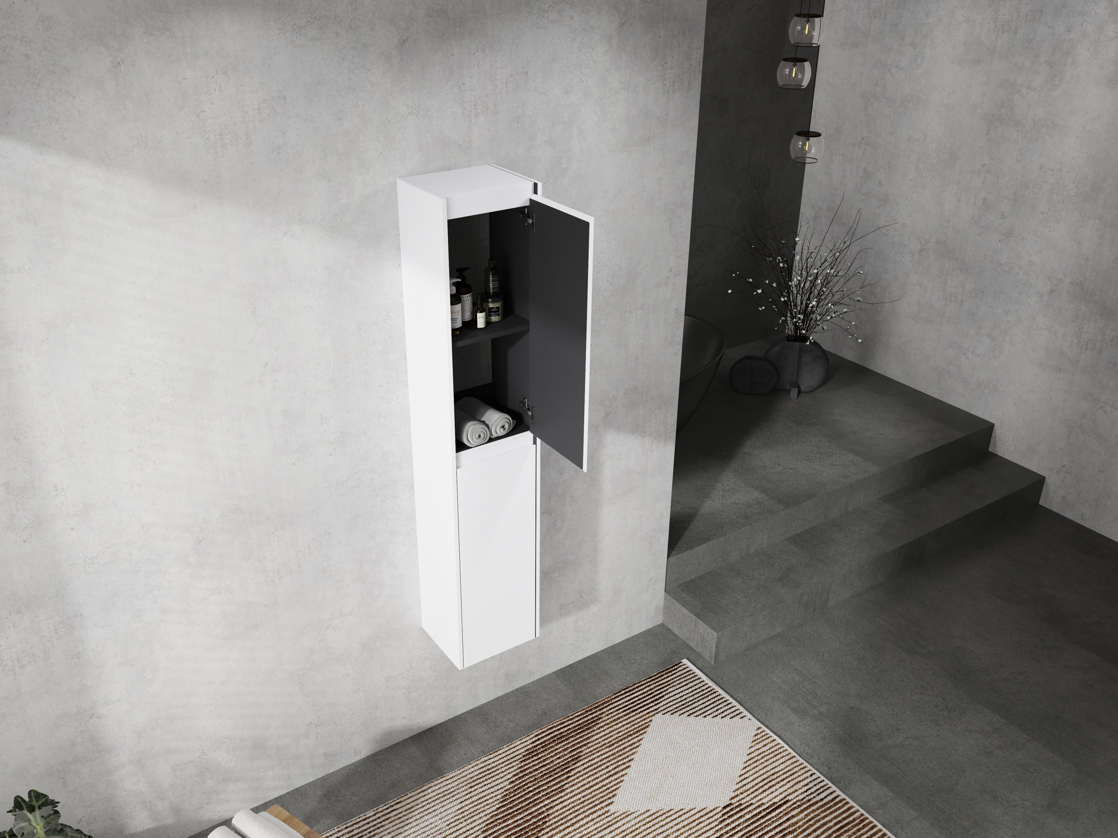 TinyHomie - 12in Bathroom Side Cabinet 2-Soft Close Doors Float Mounting Design 12x2 KD-Packing - White