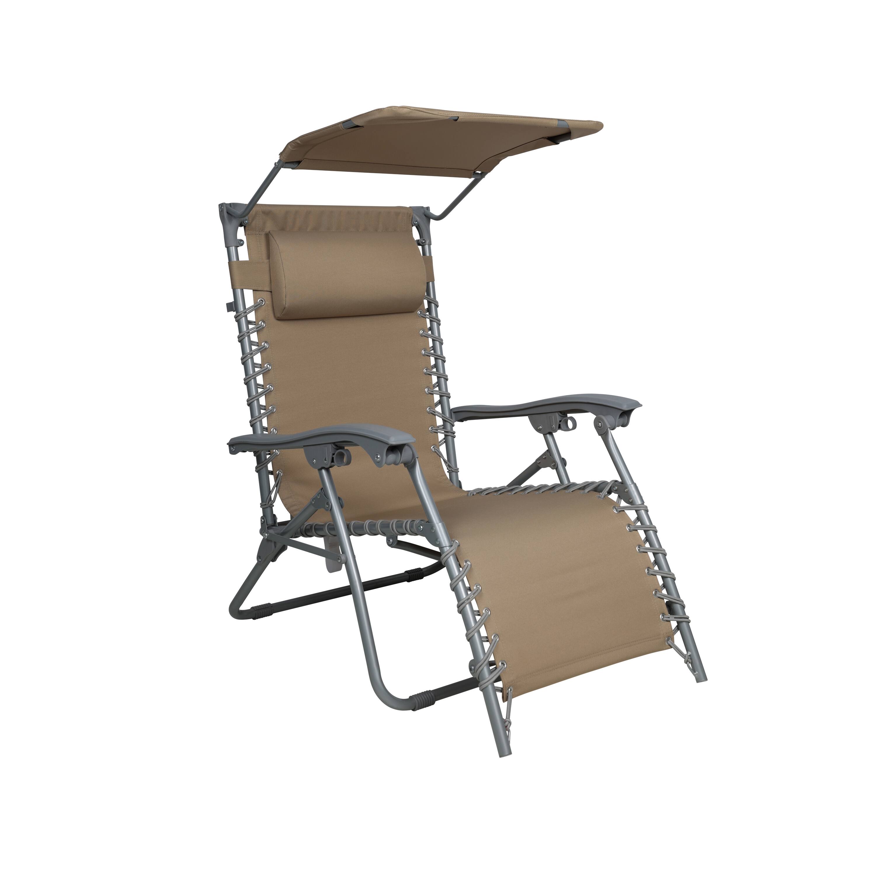 Front. Bliss - Gravity Free Beach Chair w/ Pillow & Canopy - Taupe.