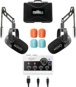 MOVO - PodPro-A Portable Podcasting Bundle for 2 for Smartphones and Computers