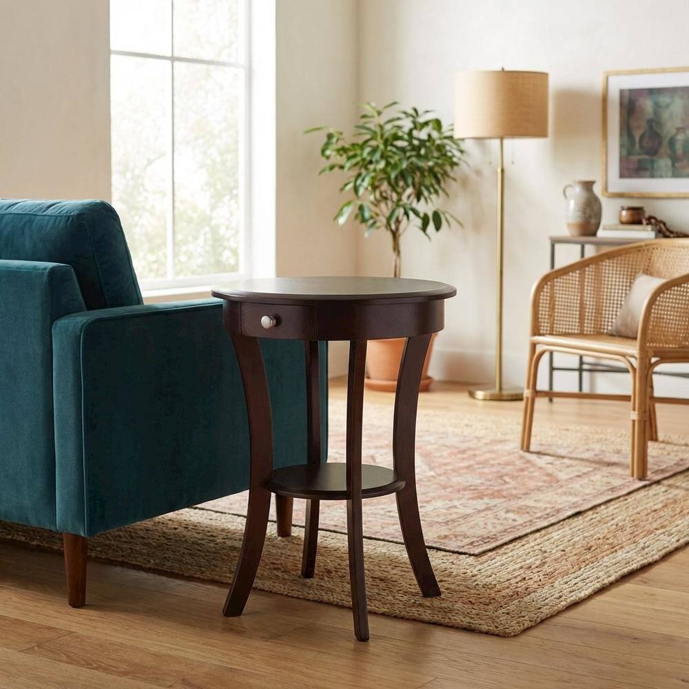Alt View 3. FurniFact - Round Accent Table - Cappuccino.
